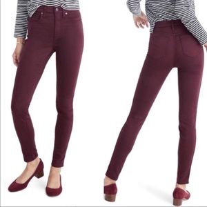 Madewell 10” high rise skinny burgundy jeans NWT
